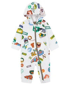 Nike Great Outdoors Full Sleeves Abstract Print Hooded Romper - White