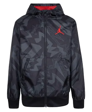Jordan Full Sleeves Front Zip Closure Windbreaker Essential Jacket - Black