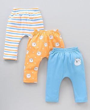 Babyhug Cotton Knit Full Length Striped Pack Of 3 - Blue Orange