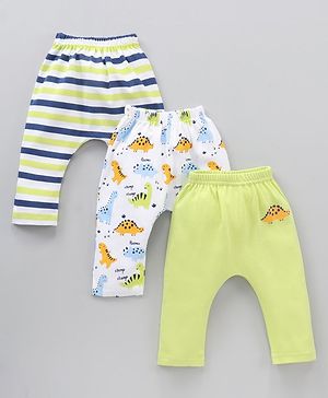 Babyhug Cotton Knit Full Length Striped Pack Of 3 - Green