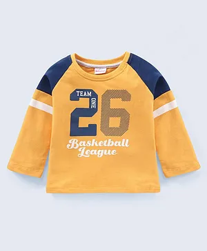 Babyhug Cotton Full Sleeves Winterwear 26 Basket Ball League Print T-Shirt - Yellow