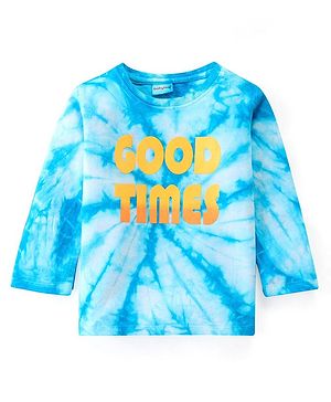 Babyhug Cotton Looper Fabric Full Sleeves Tie and Dye Winterwear T-Shirt Good Times Print - Blue