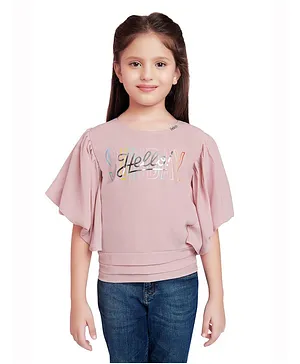 Tiny Kingdom Flutter Sleeves Hello Sunday Printed Top - Pink
