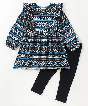 CrayonFlakes Aztec Design Polar Fleece Dress And Legging Set - Black
