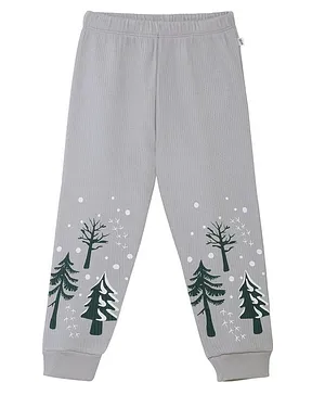 Plan B Christmas Theme 80% Cotton, 20% Fir Trees Printed Thermal Pants - Grey