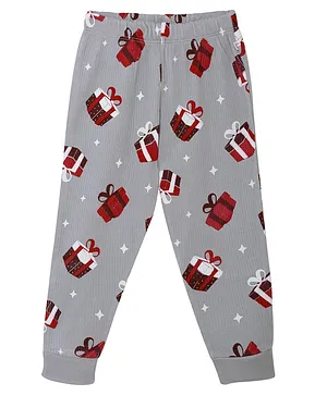 Plan B Christmas Theme 80% Cotton, 20% Polyester Santa Printed Thermal Pants - Grey