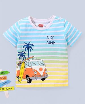 Babyhug Cotton Knit Half Sleeves T-Shirt Van Print - Blue Yellow