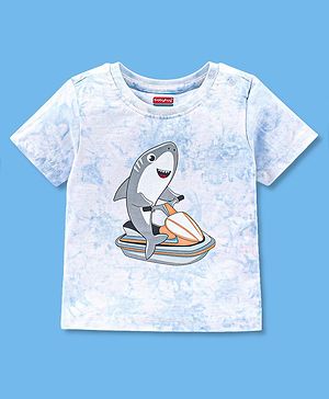 Babyhug Cotton Knit Half Sleeves Shark Print T-Shirt - Blue