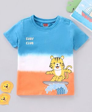 Babyhug Cotton Tie & Dye Half Sleeves T-Shirt Tiger Print- Blue And Orange