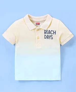 Babyhug Cotton Half Sleeves Polo T-Shirt Beach Day Print - Blue & Orange