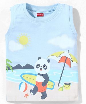 Babyhug Cotton Jersey Sleeveless T-Shirt Panda Print - Blue