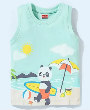Babyhug Cotton Half Sleeves T-Shirt Panda Print - Mint Green