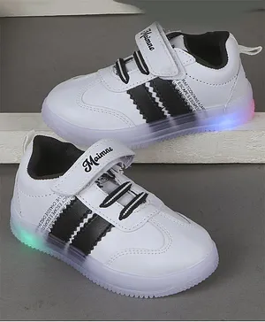 FEETWELL SHOES Text Placement Printed LED Velcro Closure Shoes - White & Black