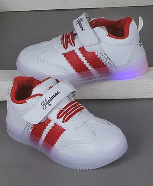 FEETWELL SHOES Text Placement Printed LED Velcro Closure Shoes - White & Red