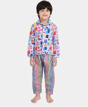 KOOCHI POOCHI Full Sleeves Abstract Stripe Printed Night Suit - Blue