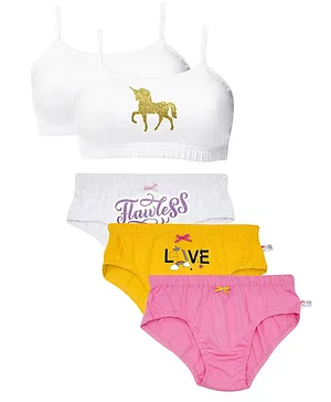D'chica Pack Of 5 Puberty Essentials Set Of 3 Panties & 2 Beginner Bras - White Yellow & Pink
