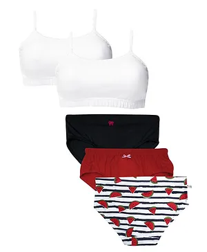 D'chica Pack Of 5 Puberty Essentials Set Of 3 Panties & 2 Beginner Bras - White Black & Red