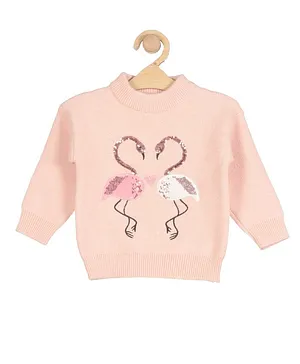 Lil Lollipop Full Sleeves Sequin Embellished Flamingo Design Detailed Pullover Sweater - Pink