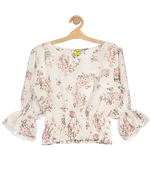 Lil Lollipop Full Sleeves Floral Print Top - White