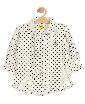 Lil Lollipop Three Fourth Sleeves All Over Polka Dot Printed Front Tie Up Top - White