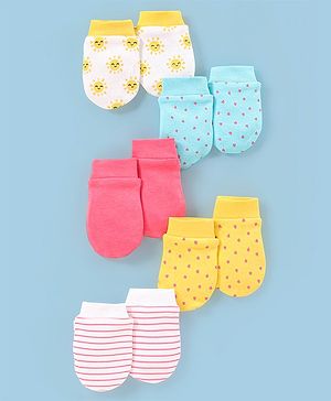 Babyhug 100% Cotton Mittens Star Print Pack Of 5 - Multicolour