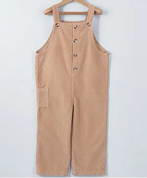 Beebay 100% Cotton Corduroy Sleeveless Front Buttons Detail Dungaree - Beige