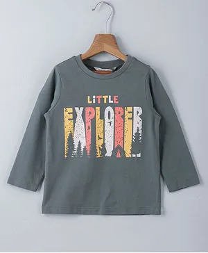 Beebay 100% Cotton Full Sleeves Little Explorer Graphic Printed Tee - Olive Blue