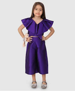 Jelly Jones Half Sleeves Flounce Detailed Top With Culottes - Purple