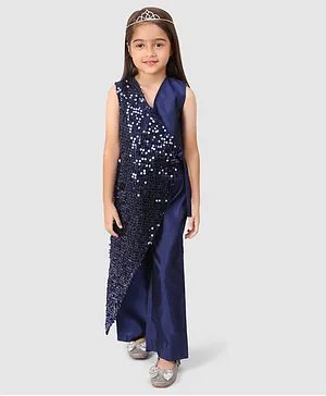 Jelly Jones Sleeveless Sequins Embellished High Low Top & Flared Pants - Navy Blue