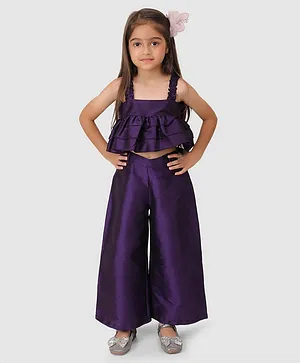 Jelly Jones Sleeveless Solid Frilled Top & Flared Pants - Violet