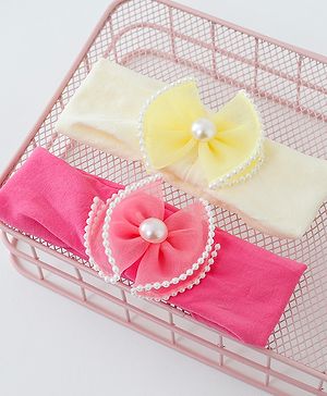 Babyhug Free Size Head Band with Bow Applique  Set of 2 - Yellow & Pink