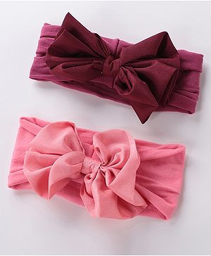 Babyhug Free Size Headbands with Bow Applique Pack of 2 - Maroon & Dark Pink