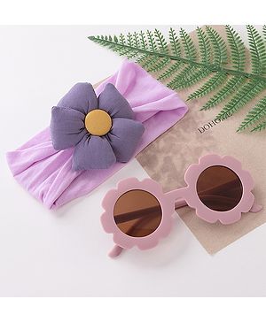 Babyhug Free Size Headband With Flower Applique & Sunglasses - Purple