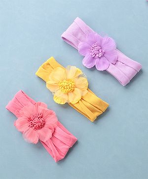 Babyhug Headbands Free Size Pack of 3 - Yellow & Purple