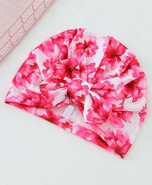 Bonfino Free Size Headbands with Bow Applique Floral Print - Red & White