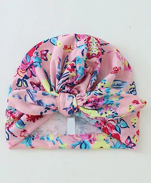 Bonfino Free Size Headbands with Bow Applique Floral Print - Pink & Blue