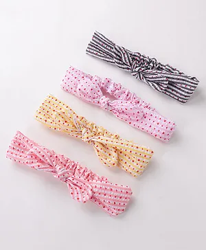 Pine Kids Free Size Headbands with Bow Applique & Polka Dots Print Pack of 4 - Multicolour