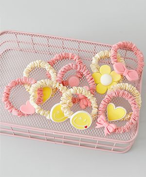 Babyhug Rubber Bands & Scrunchies Sets Pack of 10 - Yellow & Dark Pink