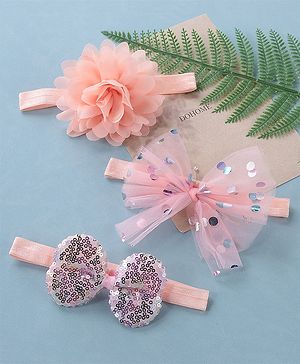 Babyhug Free Size Headbands  with Printed Bow & Flower Applique Pack of 3 - Pink