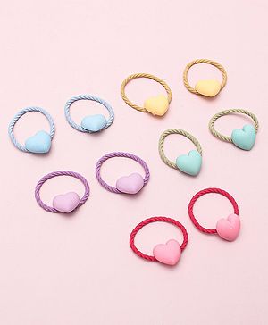 Babyhug Heart Shape Rubber Bands Pack Of 10 - Multicolor