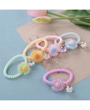 Pine Kids Free Size Flower Applique Rubber Bands Pack of 5 - Multicolor