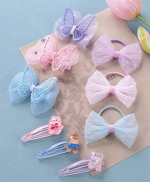 Babyhug  Free Size Bear Hair  Clips & Bow Rubber bands Sets of 9 - Multicolor