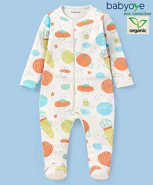 Babyoye 100% Organic Cotton with Eco Jiva Finish Full Sleeves Sleepsuit Space Print - Multicolour