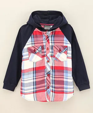 Rikidoos Full Sleeves Checkered Shirt Or Hooded Sweatshirt  - Navy Blue