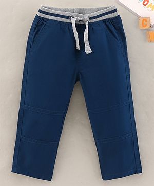 Babyhug Full Length 100% Cotton Trousers Solid- Blue