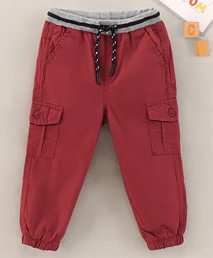 Babyhug Cotton Full Length Joggers Solid- Red