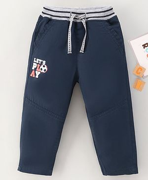 Babyhug Cotton Woven Full Length Pant Text Printed - Navy
