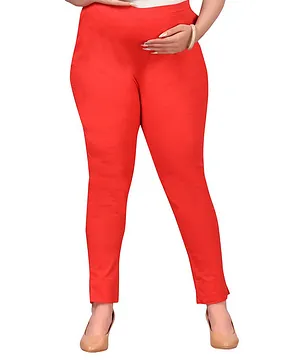 Mama & Bebe Full Length Solid Maternity Cigarette Pant With Stretchable Elastic - Peach