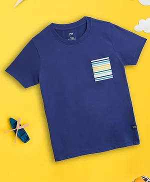 XY Life 100% Combed Cotton 2X Softer Than Cotton Antimicrobial Finish High Moisture Absorption Half Sleeves Striped Pocket Detail T Shirt - Blue