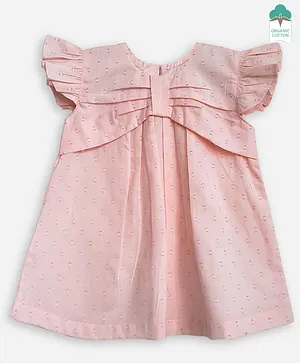 Keebee Organics Cotton Short Sleeves Self Designed Flared Dress - Peach